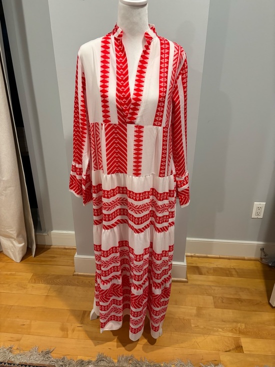 Silk & Salt Dresses & Skirts - Red & White Printed Maxi Dress with V-Neck
